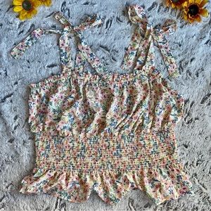 Forever 21+ Spring Floral Print Smocked Peplum Adjustable Tank Top Size 2X
